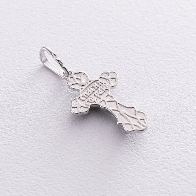 Серебряный крестик "Распятие. Спаси и Сохрани" с эмалью 250047ач - 1 Серебряный крестик "Распятие. Спаси и Сохрани" с эмалью 250047ач от ювелирного магазина Оникс - 1