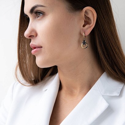 Золотые серьги "Пантера" (черные фианиты) с04483 №6