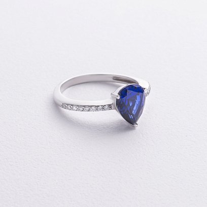 Серебряное кольцо с сапфиром и фианитами 1854/1р-HSPH №2