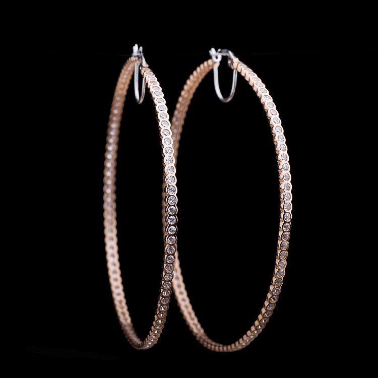 Серьги "Кольца" с фианитами из золота с03124 от ювелирного магазина Оникс