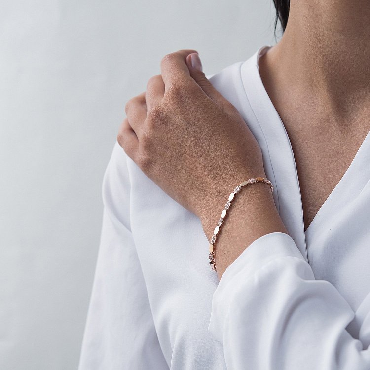 Золотой браслет с фианитами б04113 от ювелирного магазина Оникс - 1