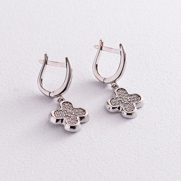 Золотые серьги "Клевер" (фианиты) с04530 от ювелирного магазина Оникс - 2