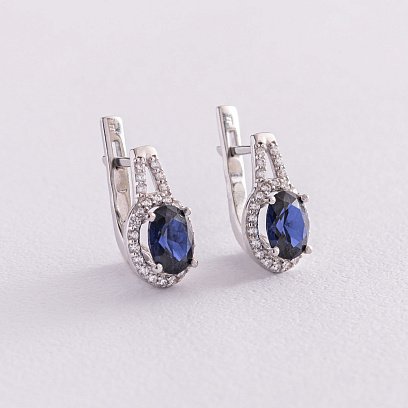 Срібні сережки з сапфірами і фіанітами 2935/9р-HSPH