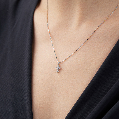 Хрестик у білому золоті з діамантами пб0385cha №5