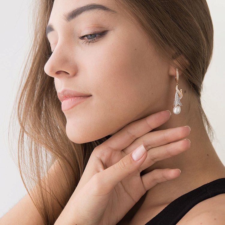 Золоті сережки з перлами і фіанітами с03496 від ювелірного магазину Онікс - 5