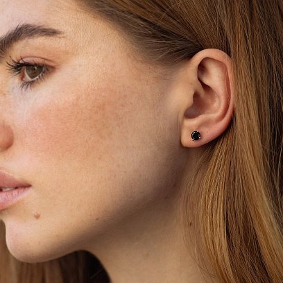 Сережки - пусети з чорними фіанітами (червоне золото) с08300 №2