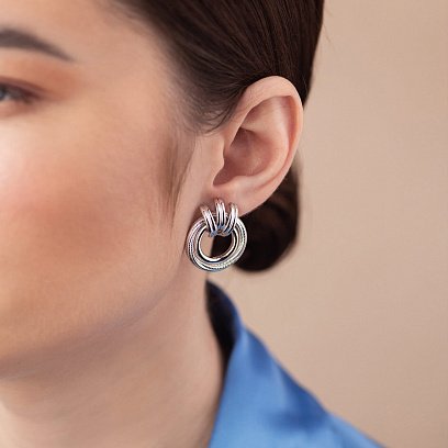 Серьги "Кольца" в белом золоте с08367 №4