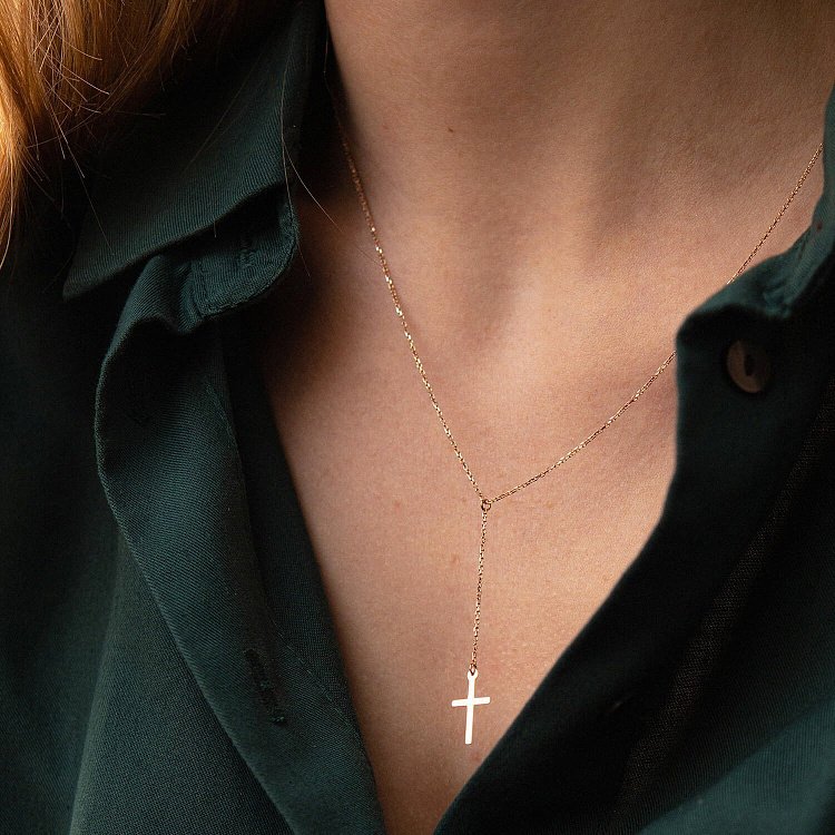 Золотое колье - галстук с крестиком 860463 от ювелирного магазина Оникс - 6