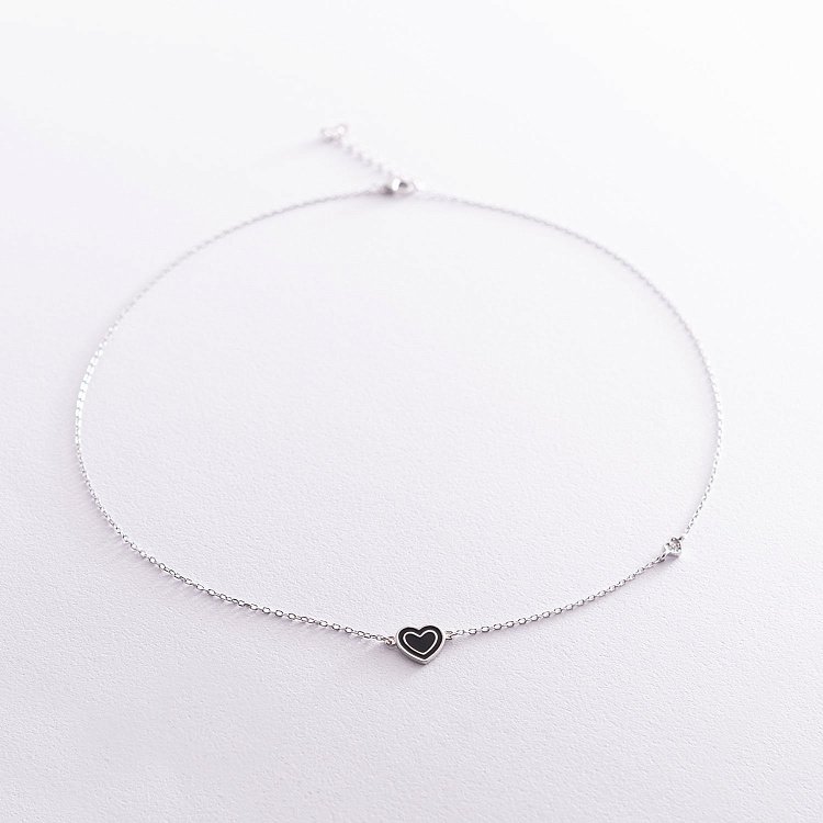 Срібне кольє "Сердечко" (емаль, фіаніти) 18647 від ювелірного магазину Онікс - 1