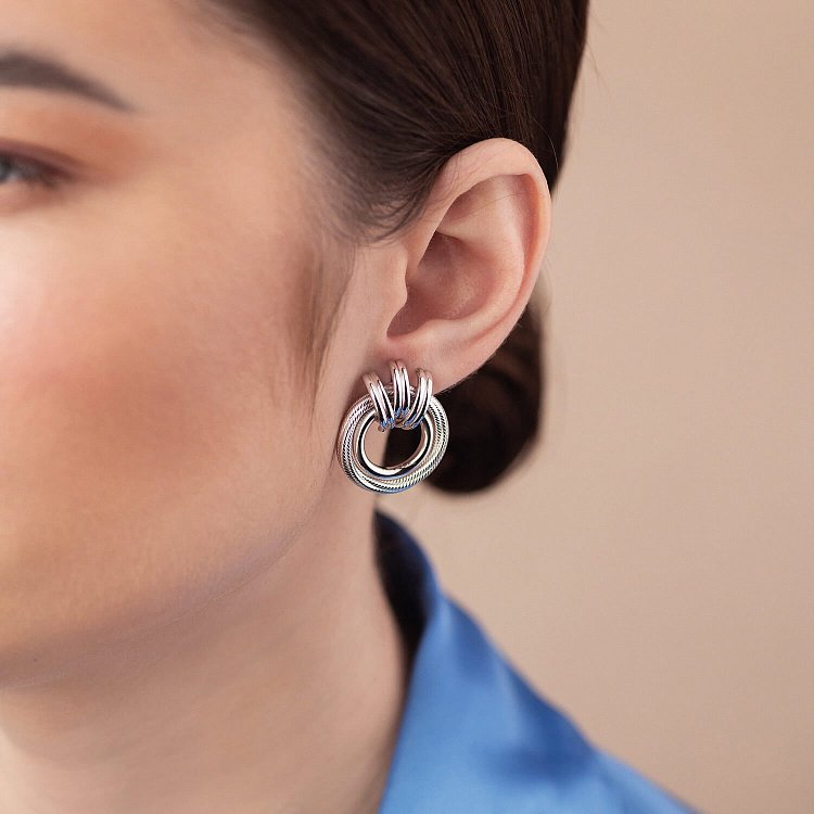 Серьги "Кольца" в белом золоте с08367 от ювелирного магазина Оникс - 3