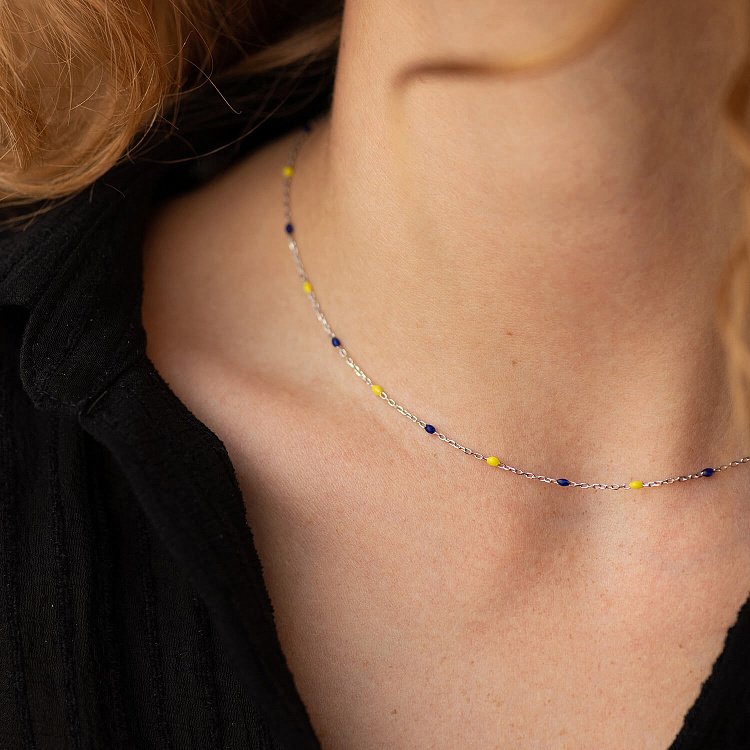Колье в серебре (синяя и желтая эмаль) 181270 от ювелирного магазина Оникс - 3