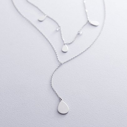 Двойное серебряное колье "Капельки" с фианитами 18934 №2