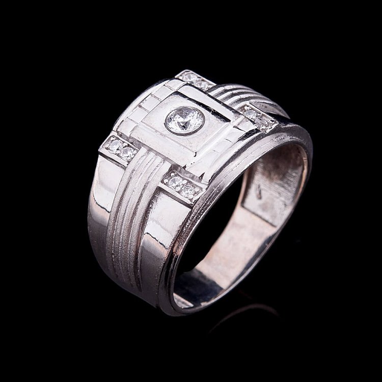 Серебряная печатка (фианиты, родий) 111399 от ювелирного магазина Оникс - 2