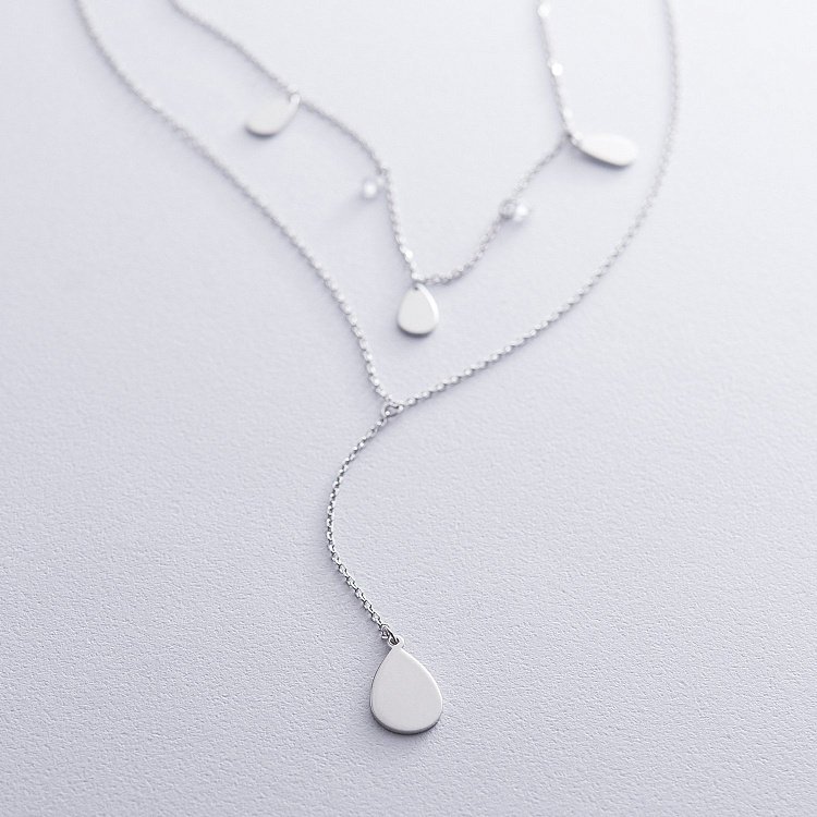 Двойное серебряное колье "Капельки" с фианитами 18934 от ювелирного магазина Оникс - 1