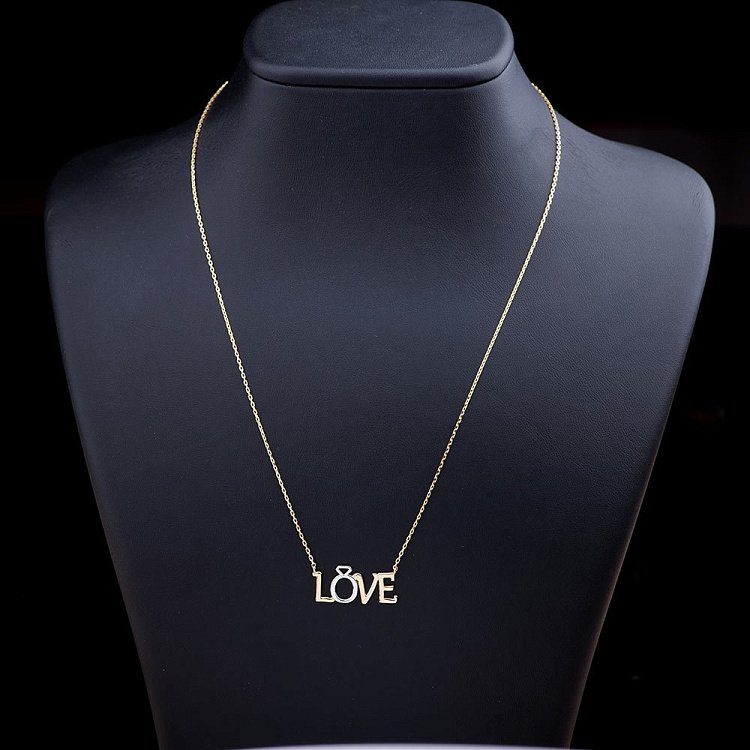Золотое колье "Love" с помолвочным колечком кол01020 - 1 Золотое колье "Love" с помолвочным колечком кол01020 от ювелирного магазина Оникс - 1