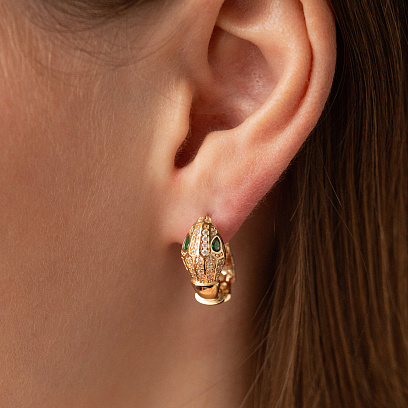 Серьги "Змеи" в желтом золоте (фианиты) с09201 №5