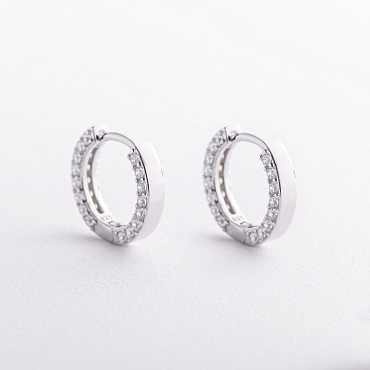 Срібні сережки - кільця з фіанітами 123560