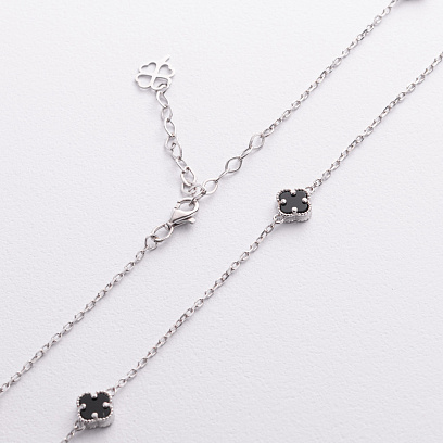 Серебряное колье "Клевер" (оникс) 181355 №2