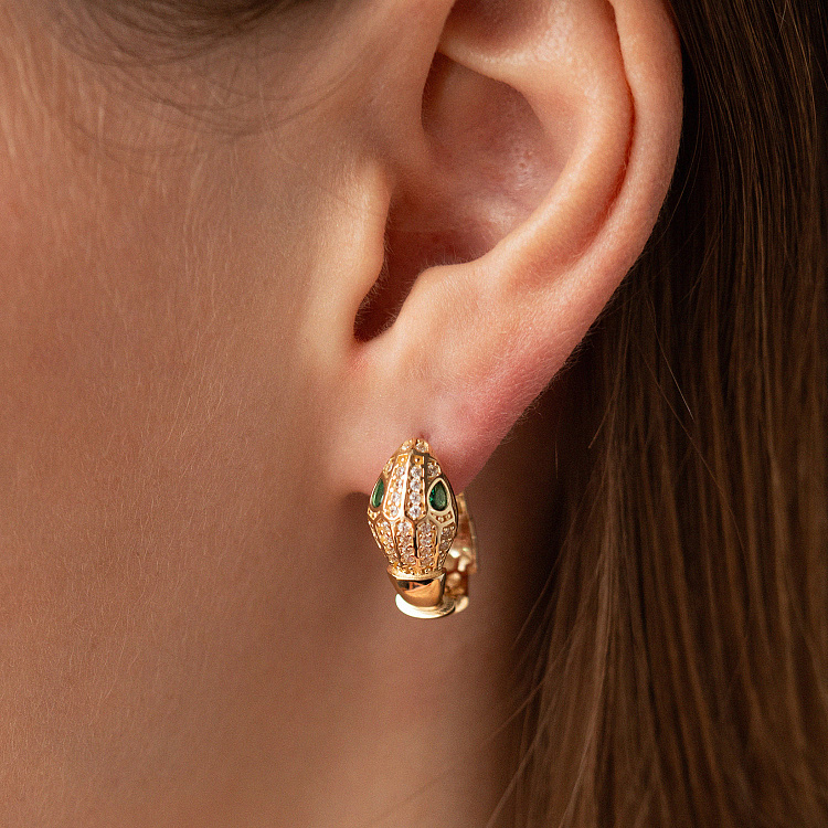 Серьги "Змеи" в желтом золоте (фианиты) с09201 от ювелирного магазина Оникс - 4