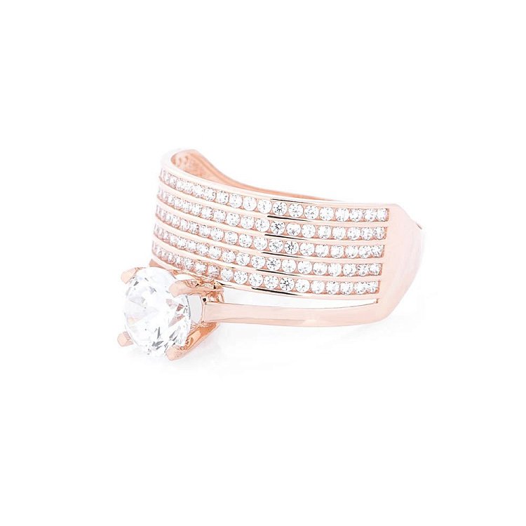 Золотое кольцо с фианитами к02395 от ювелирного магазина Оникс