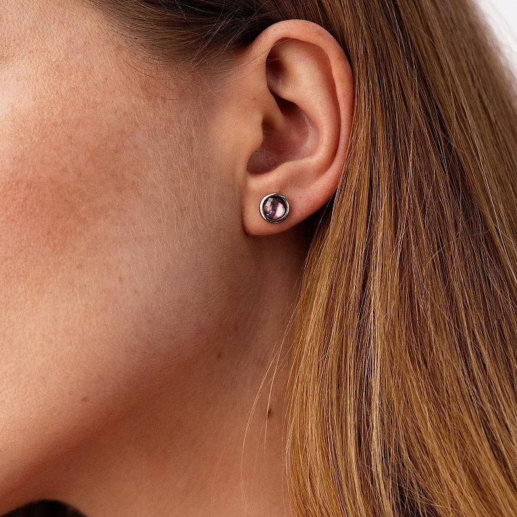 Серебряные серьги-пусеты с розовым топазом 122167 от ювелирного магазина Оникс - 1