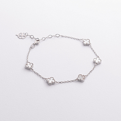 Срібний браслет "Конюшина" (перламутр) 141842