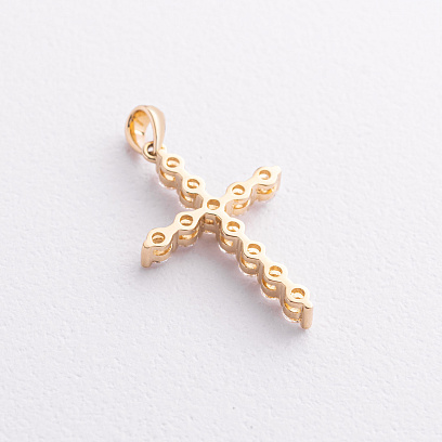 Хрестик у жовтому золоті з діамантами пб0382ri №2