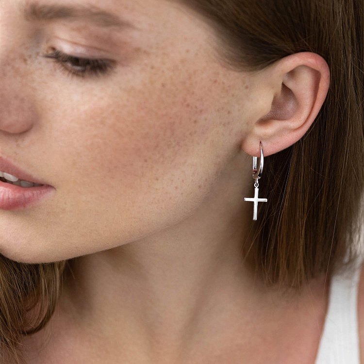 Сережки "Хрестики" в білому золоті с06995 від ювелірного магазину Онікс - 8