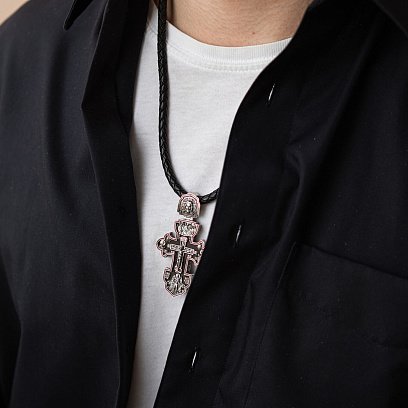 Чоловічий православний хрест "Розп'яття. Спаси та Збережи" з ебенового дерева та срібла 1003с №5