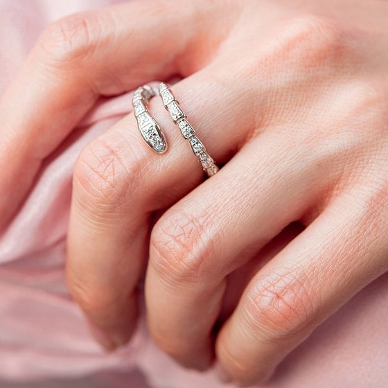 Серебряное кольцо "Змея" с фианитами 10750 №4