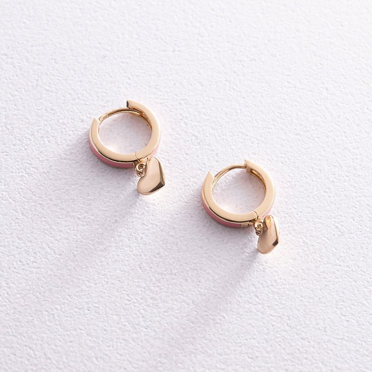 Дитячі золоті сережки "Сердечки" з рожевою емаллю с08115 від ювелірного магазину Онікс - 2