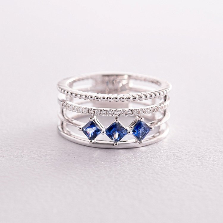 Золотое кольцо с бриллиантами и сапфирами кб0430nl от ювелирного магазина Оникс