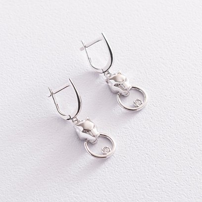 Сережки "Пантери" в білому золоті (фіаніти) с07473