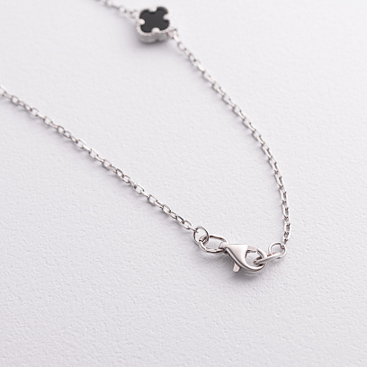 Серебряное колье "Клевер" (оникс) 181349 №3