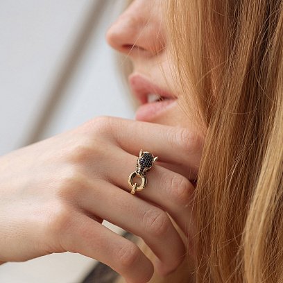 Золота каблучка "Пантера" з фіанітами к04931 №4