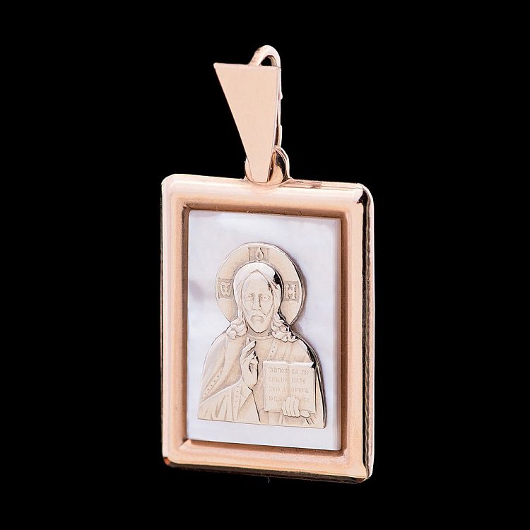 Золотая ладанка с перламутром "Господь Вседержитель" п00251а от ювелирного магазина Оникс