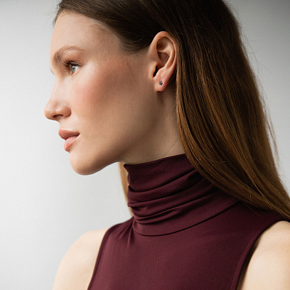 Золотые серьги - пусеты с черными бриллиантами сб0438y №7