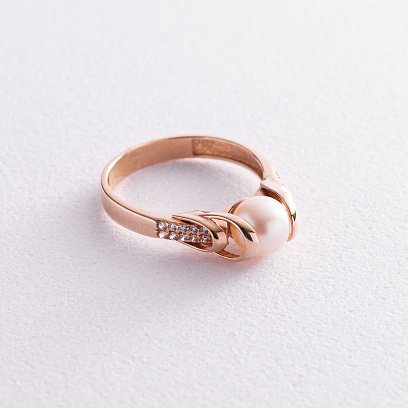 Золотое кольцо (культ. пресн. жемчуг, фианиты) к05283