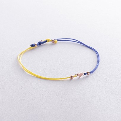 Браслет "Украинское сердце" в красном золоте (синяя и желтая нить) б05322