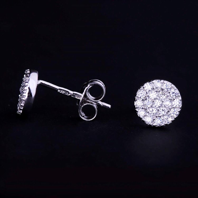 Серьги-пусеты с фианитами, родий (6мм) 121192 от ювелирного магазина Оникс