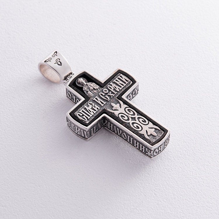 Срібний хрест "Розп'яття. Спаси та Збережи" з ебеновим деревом 1045 від ювелірного магазину Онікс - 9