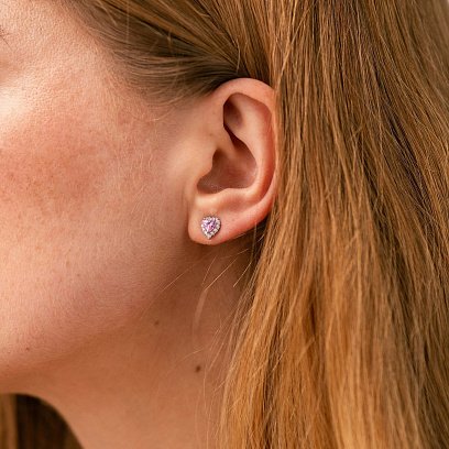 Срібні сережки - пусети "Сердечки" з фіанітами 123295р №6