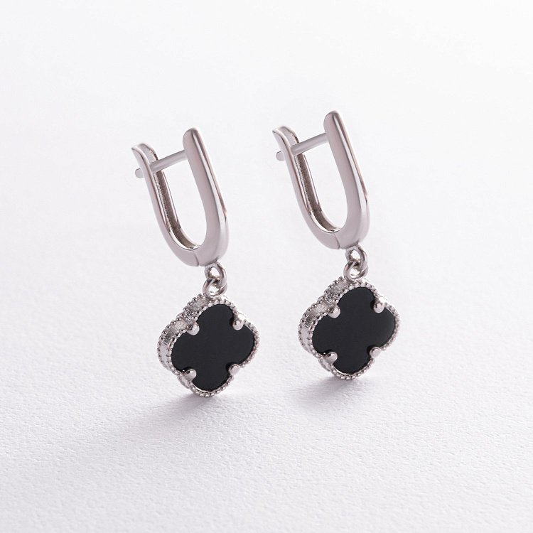 Серебряные серьги "Клевер" (оникс) 122809m от ювелирного магазина Оникс