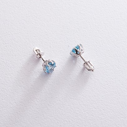 Золотые серьги - пусеты (топаз голубой) с06675 №5