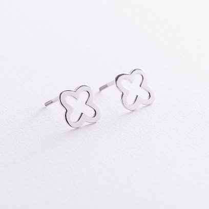 Сережки - пусети "Конюшина" в білому золоті с06987 №3