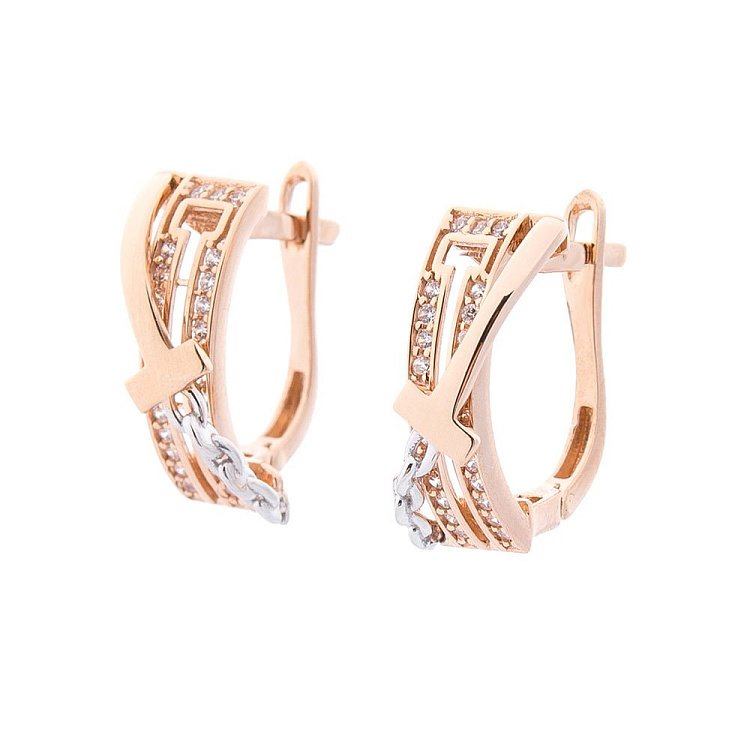 Золотые серьги с фианитами с05324 от ювелирного магазина Оникс - 1