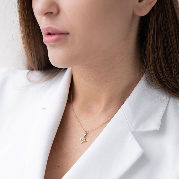 Кулон "Самолетик" в желтом золоте п03476 от ювелирного магазина Оникс - 1