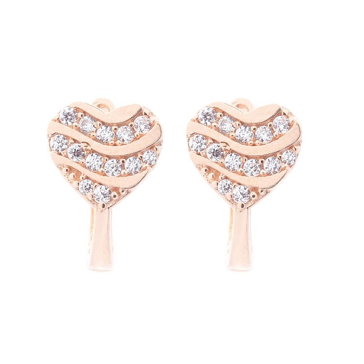 Золотые серьги "Сердечки" с фианитами с05740 от ювелирного магазина Оникс