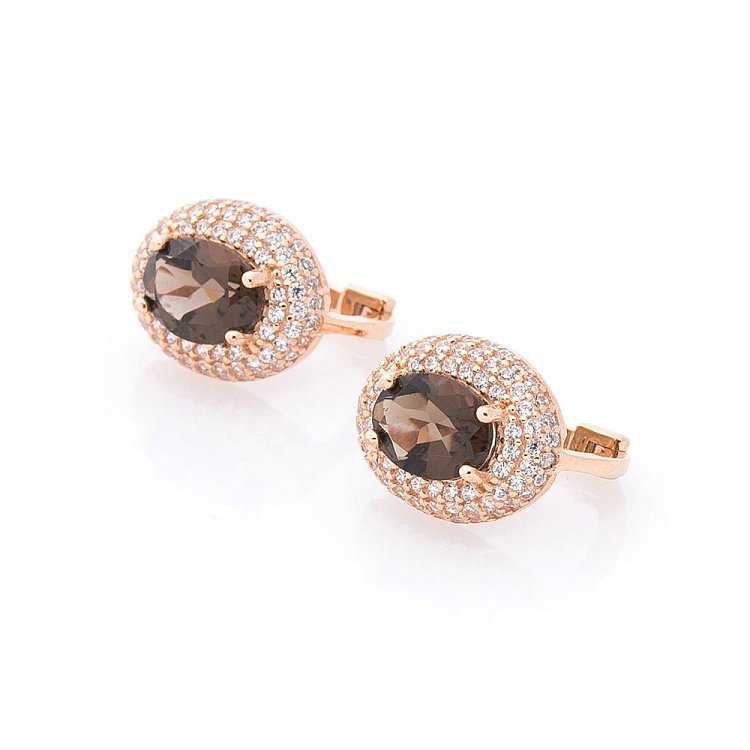 Золоті сережки (димчастий кварц, фіаніти) с04197 від ювелірного магазину Онікс