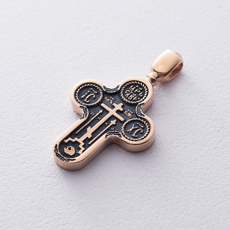 Золотой православный крест "Голгофский" с чернением п02641 от ювелирного магазина Оникс